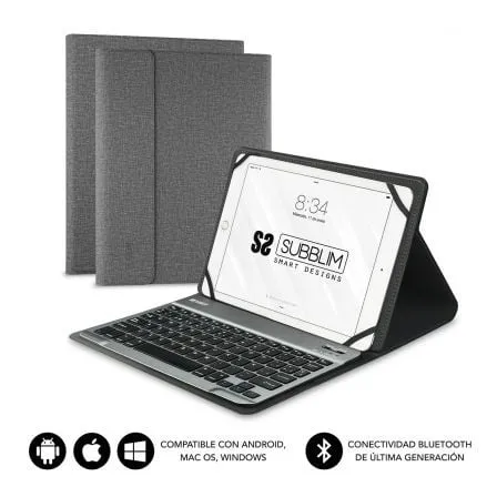 Funda con Teclado Subblim Keytab Pro Bluetooth para Tablets de 9.6"-10.8"/ Gris - Frikibase