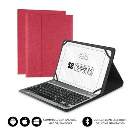 Funda con Teclado Subblim Keytab Pro Bluetooth para Tablets de 9.6"-10.8"/ Roja - Frikibase