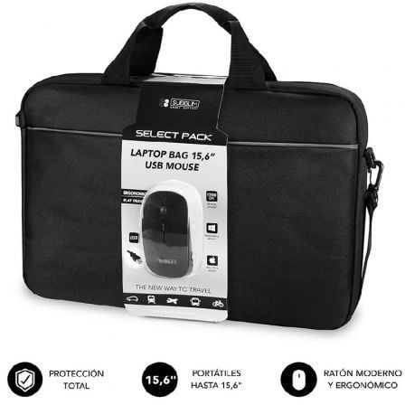 Maletín + Ratón Subblim Select Pack para Portátiles hasta 15.6"/ Cinta para Trolley/ Negro - Frikibase