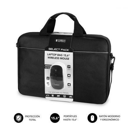 Maletín + Ratón Inalámbrico Subblim Select Pack para Portátiles hasta 15.6"/ Cinta para Trolley/ Negro - Frikibase
