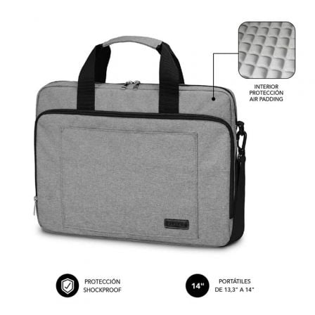 Maletín Subblim Air Padding Laptop Bag para Portátiles hasta 14"/ Cinta para Trolley/ Gris - Frikibase
