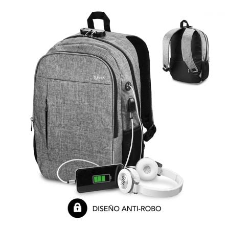 Mochila Subblim Urban Lock para Portátiles hasta 16"/ Puerto USB/ Antirrobo/ Gris - Frikibase