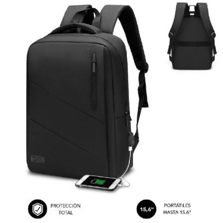 Mochila Subblim City Backpack para Portátiles hasta 15.6"/ Puerto USB/ Negra - Frikibase