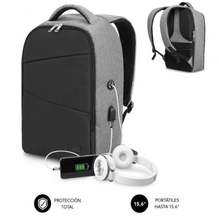 Mochila Subblim Secure V2 AP para Portátiles hasta 15.6"/ Puerto USB/ Antirrobo/ Gris - Frikibase