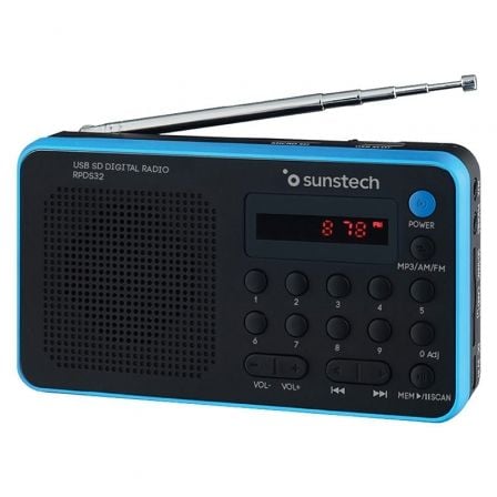 Radio Portátil Sunstech RPDS32BL/ con Batería/ Negra y Azul - Frikibase