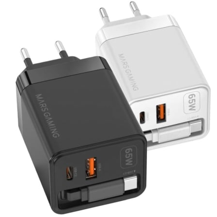 Cargador de Pared GaN Mars Gaming MD-GAN65R/ 1xUSB Tipo-C/ 1xUSB/ 65W/ Negro - Frikibase