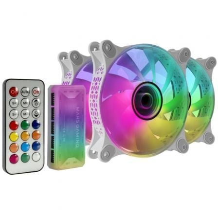 Pack 3 Ventiladores Mars Gaming MF-3DKITW/ 12cm + HUB + Mando a Distancia/ ARGB/ Blanco - Frikibase