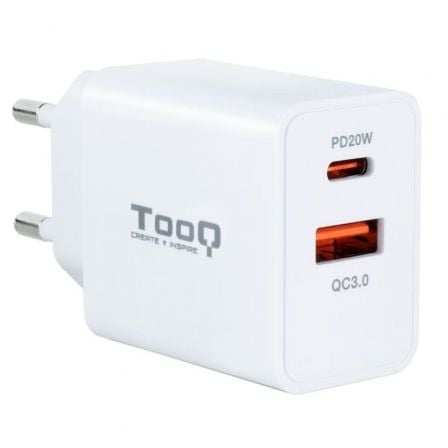 Cargador de Pared TooQ TQWC-2SC04WT/ 1xUSB Tipo-C/ 1xUSB/ 20W - Frikibase