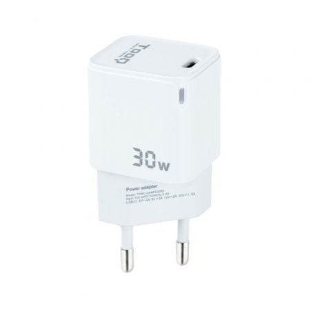 Cargador de Pared GaN TooQ TQWC-GANPD30WT/ 1xUSB Tipo-C/ 30W - Frikibase
