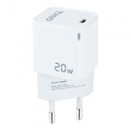 Cargador de Pared TooQ TQWC-PD20WT/ 1xUSB Tipo-C/ 20W/ Blanco - Frikibase