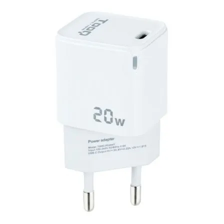Cargador de Pared TooQ TQWC-PD20WT/ 1xUSB Tipo-C/ 20W/ Blanco - Frikibase