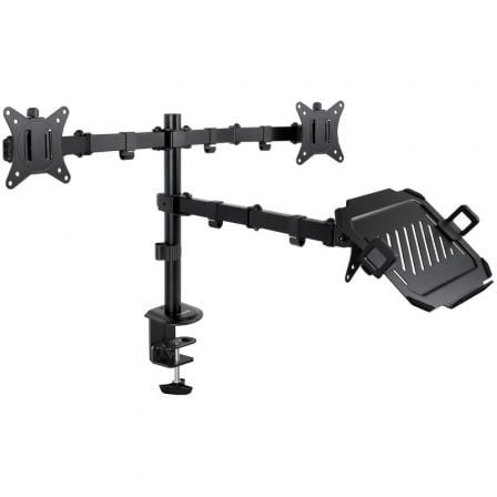 Soporte de Mesa para 2 Monitores y 1 Portátil TooQ DB1202TN-B/ Giratorio/ Inclinable/ hasta 9kg - Frikibase