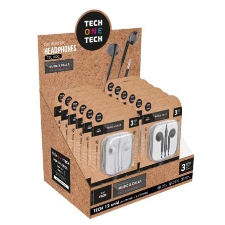 Expositor de Auriculares Tech One Tech EarTECH TEC1003 / con Micrófono/ Jack 3.5/ Incluye 6 Auriculares Blancos y 6 Auriculares Negros - Frikibase