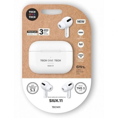 Auriculares Bluetooth Tech One Tech SIUX.11 TEC1411/ con estuche de carga/ Autonomía 6h/ Blancos - Frikibase