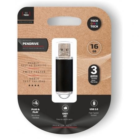 Pendrive 16GB Tech One Tech Basic USB 2.0/ Negro - Frikibase