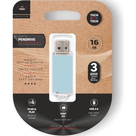 Pendrive 16GB Tech One Tech Basic USB 2.0/ Azul Cielo - Frikibase
