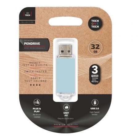 Pendrive 32GB Tech One Tech Basic USB 2.0/ Azul Cielo - Frikibase