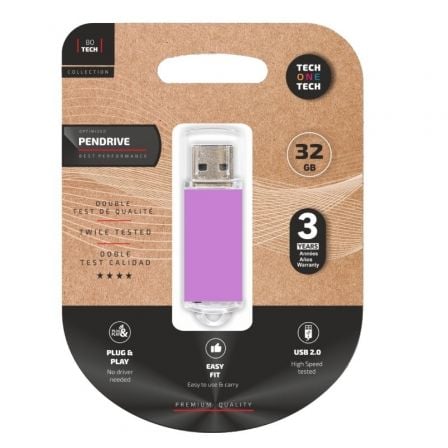 Pendrive 32GB Tech One Tech Basic USB 2.0/ Púrpura Claro - Frikibase