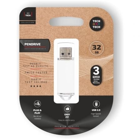Pendrive 32GB Tech One Tech Basic USB 2.0/ Blanco - Frikibase