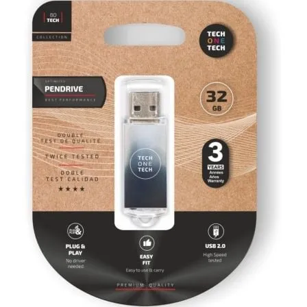 Pendrive 32GB Tech One Tech Be B&W USB 2.0/ Blanco y Negro Degradado - Frikibase