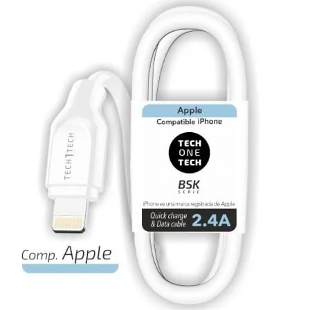 Cable USB 2.0 Lightning Tech One Tech TEC2902/ Lightning Macho - USB Macho/ 1m/ Blanco - Frikibase