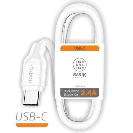 Cable USB Tipo-C Tech One Tech TEC2903/ USB Tipo-C Macho - USB Macho/ 1m/ Blanco - Frikibase