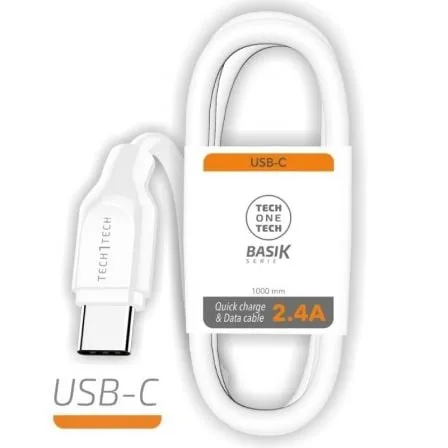 Cable USB Tipo-C Tech One Tech TEC2903/ USB Tipo-C Macho - USB Macho/ 1m/ Blanco - Frikibase