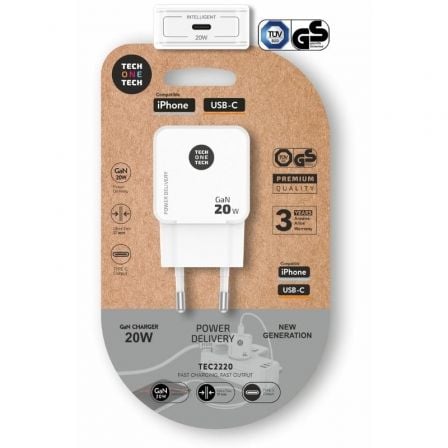 Cargador de Pared GaN Tech One Tech GaN TEC2220/ 1xUSB Tipo-C/ 20W/ Blanco - Frikibase