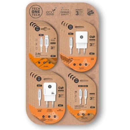 Expositor de Cargadores GaN y Cables Tech One Tech EKO 400801/ 4 ganchos/ Incluye 16 Productos - Frikibase