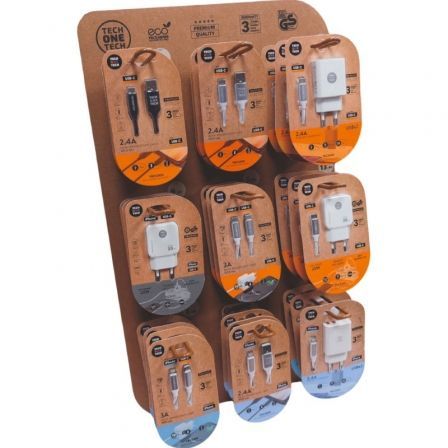 Expositor de Cargadores GaN y Cables Tech One Tech EKO 400903/ 9 ganchos/ Incluye 27 Productos - Frikibase