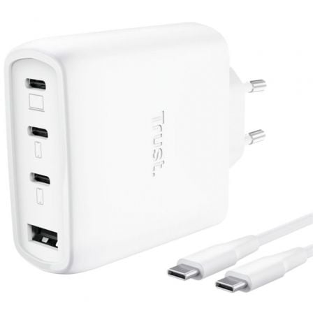Cargador de Pared GaN Trust Maxo 65W 26068/ 3xUSB Tipo-C/ 1xUSB/ Incluye Cable USB Tipo-C/ 65W - Frikibase