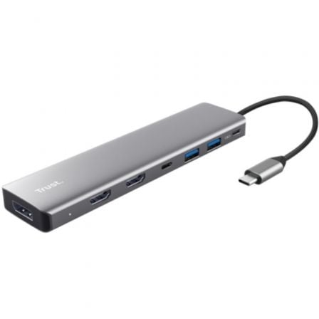 Docking USB Tipo-C Trust Dalyx/ 2xUSB/ 2xHDMI 4K/ 1xDisplayPort/ 1xUSB Tipo-C PD/ Gris - Frikibase