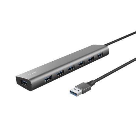 Hub USB 3.2 Gen1 Trust Halyx/ 7xUSB/ 1xUSB-C/ Gris - Frikibase