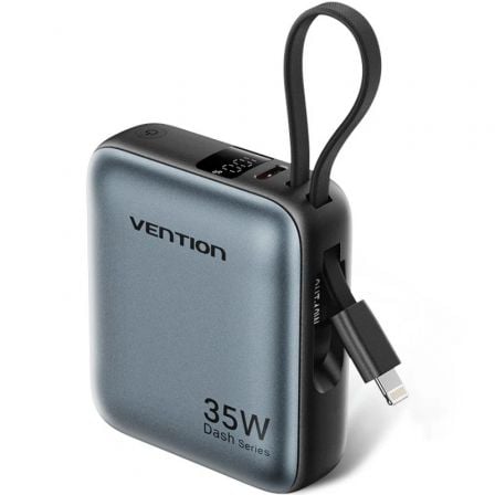 Powerbank 10000mAh Vention FHFN0/ 35W/ Gris/ Incluye Cable USB TIpo-C y Lightning - Frikibase