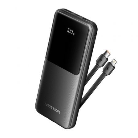 Powerbank 10000mAh Vention FHOB0/ 22.5W/ Negra/ Incluye Cable USB Tipo-C y Lightning - Frikibase