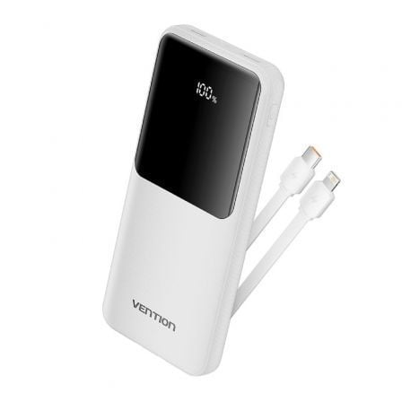 Powerbank 10000mAh Vention FHOW0/ 22.5W/ Blanca/ Incluye Cable USB Tipo-C y Lightning - Frikibase