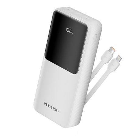 Powerbank 20000mAh Vention FHPW0/ 22.5W/ Blanca/ Incluye Cable USB Tipo-C y Lightning - Frikibase