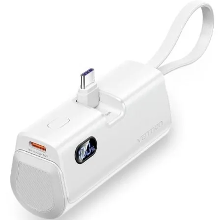 Powerbank 4800mAh Vention FHQW0/ 22.5W/ Blanca/ Incluye Cable USB Tipo-C y Lightning - Frikibase