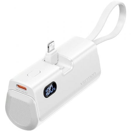Powerbank 4800mAh Vention FHRW0/ 22.5W/ Blanca/ Incluye Cable USB Tipo-C y Lightning - Frikibase