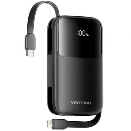 Powerbank 10000mAh Vention I11BA/ 22.5W/ Negra/ Incluye Cable USB Tipo-C y Lightning - Frikibase