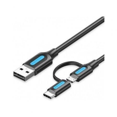 Cable USB 2.0 Vention CQDBD/ USB Macho - MicroUSB Macho/ USB Tipo-C Macho/ 480Mbps/ 50cm/ Negro - Frikibase