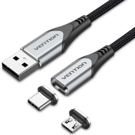 Cable de Carga Magnético USB Tipo-C con Adaptador MicroUSB Vention CQMHD/ MicroUSB Macho - USB Tipo-C Macho/ USB Macho/ Hasta 60W/ 480Mbps/ 50cm/ Gris - Frikibase
