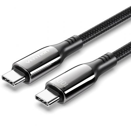 Cable USB 2.0 Tipo-C 5A 100W Vention CTKBH/ USB Tipo-C Macho - USB Tipo-C Macho/ Hasta 100W/ 480Mbps/ 2m/ Negro - Frikibase