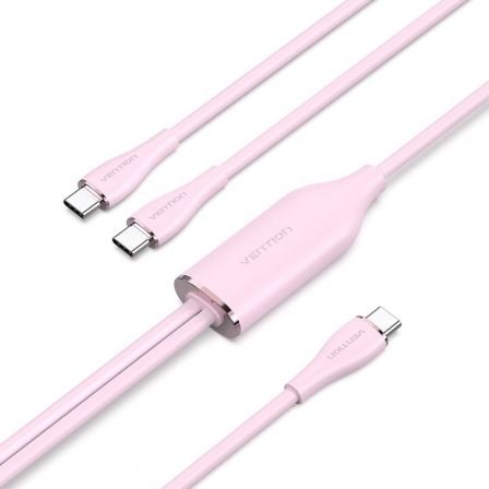 Cable USB Tipo-C Vention CTMPG/ USB Tipo-C Macho - 2 x USB Tipo-C Macho/ Hasta 100W/ 480Mbps/ 1.5m/ Rosa - Frikibase