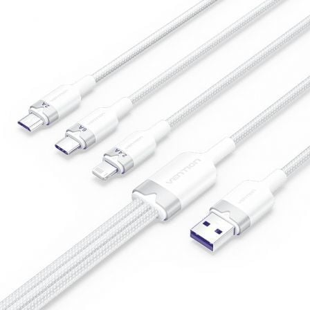 Cable USB 2.0 Lightning Vention CTRWG/ USB Macho/ USB Tipo-C Macho - MicroUSB Macho - Lightning Macho/ 1.5m/ Blanco - Frikibase