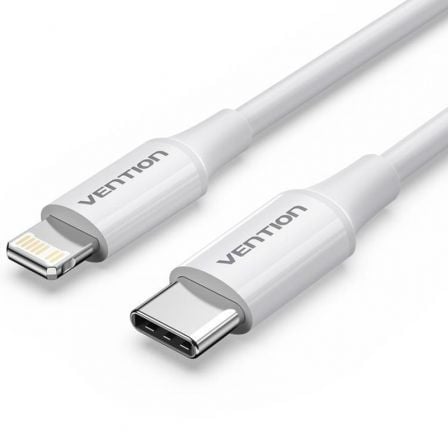 Cable USB 2.0 Tipo-C Lightning Vention LAJWF/ USB Tipo-C Macho - Lightning Macho/ Hasta 27W/ 480Mbps/ 1m/ Blanco - Frikibase