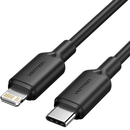 Cable USB 2.0 Tipo-C Lightning Vention LAKBH/ USB Tipo-C Macho - Lightning Macho/ Hasta 27W/ 480Mbps/ 2m/ Negro - Frikibase