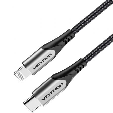 Cable USB 2.0 Tipo-C Lightning Vention TACHH/ USB Tipo-C Macho - Lightning Macho/ 480Mbps/ 2m/ Gris y Negro - Frikibase