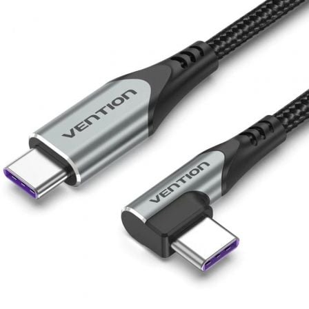 Cable USB 2.0 Tipo-C 90º Vention TAKHF/ USB Tipo-C Macho - USB Tipo-C Macho/ Hasta 100W/ 480Mbps/ 1m/ Gris - Frikibase