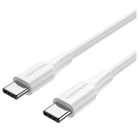 Cable USB 2.0 Tipo-C 3A Vention TAXWD/ USB Tipo-C Macho - USB Tipo-C Macho/ Hasta 60W/ 480Mbps/ 50cm/ Blanco - Frikibase